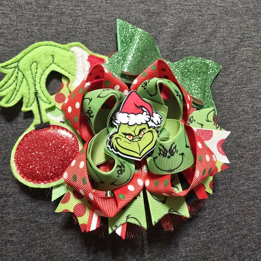 Festive Grinch Hair Bow for Kids